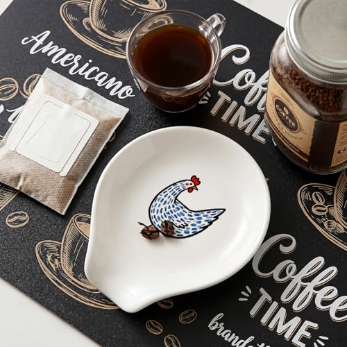 Ceramic Coffee Spoon Rest - Funny Rooster Spoon Holder for Coffee Lovers