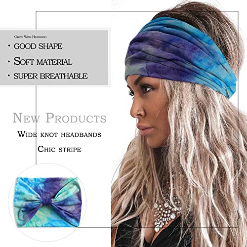 Stylish Tie Dye Knotted Turban Headbands - 6 Pcs Non-Slip Hairbands