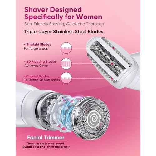 3 in 1 Bikini Trimmer for Women, Electric Razors for Women with Display, Painless Bikini Trimmer, USB Charging, Electric Shaver for Woman,Shaver for Woman for Face, IPX7 Waterproof,White