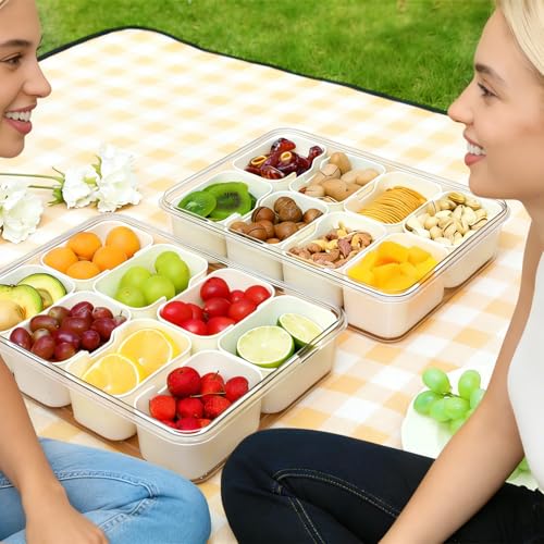 QOGRAM 8-Compartment Snack Box with Lid - Portable Snack Organizer for Travel & Parties