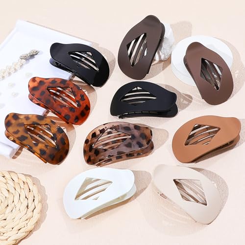 CHANDAT Leopard Flat Hair Clips 10 Pack Large 4.2 Inch Claw Hairpins for Women