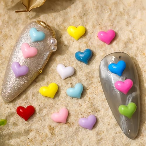 300Pcs 3D Heart Nail Charms - Colorful Rhinestone Nail Art Accessories