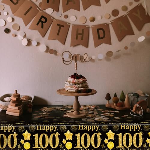 100th Birthday Tablecloth Set - 3 Black & Gold Covers for Party