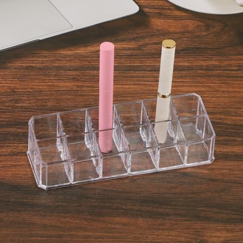 12-Slot Acrylic Lipstick Organizer Case - Clear Makeup Storage
