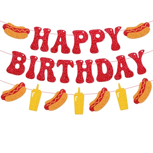 Hot Dog Happy Birthday Banner for Kids' BBQ Party Decorations