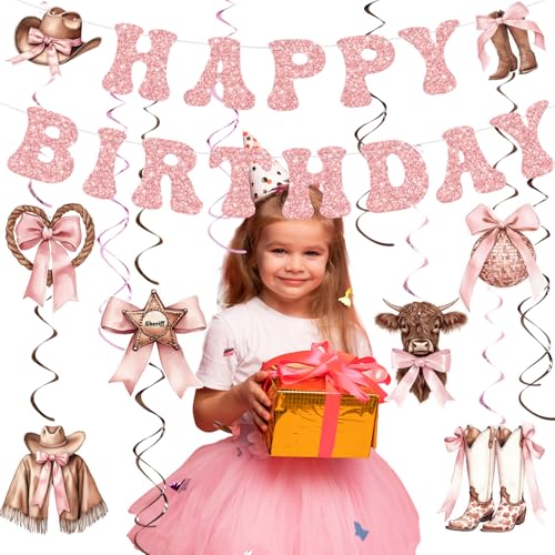 Yunlly Pink Bow Cowgirl Birthday Party Decorations Set