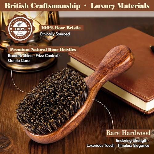 Oumigiz Small Boar Bristle Hair Brush - Handmade Wooden Travel Hairbrush
