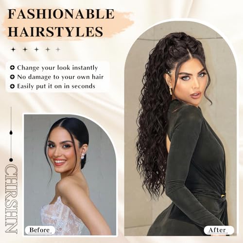 26 Inch Curly Claw Clip Ponytail Extension - Dark Brown Synthetic Hairpiece