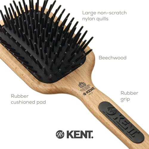 Kent PF19 Beechwood Paddle Brush - Scalp Massager & Detangler