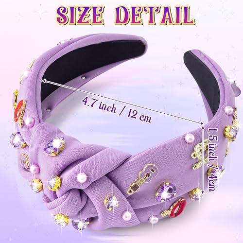 Y1tvei Purple Music-Inspired Jeweled Headband for Women, Guitar & Butterfly Design