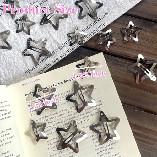 100 Pcs Silver Star Hair Clips, Non-Slip Metal Snap Barrettes for Women & Girls