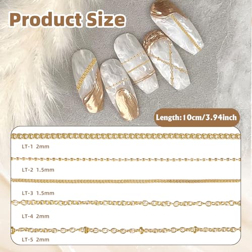 Set-1 30 Gold Metal Nail Chains for Punk Nail Art & DIY Manicure
