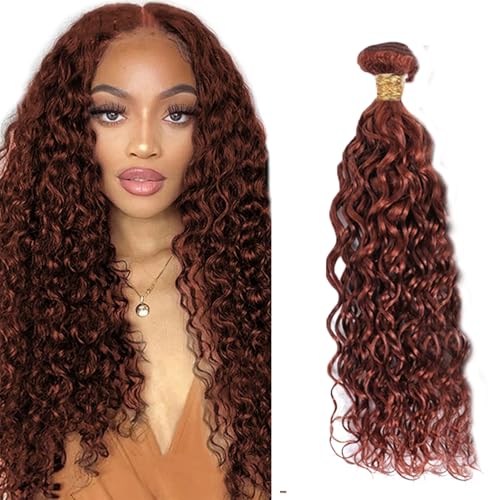 HuxoWax Copper Red Water Wave Human Hair Bundles #33 W / 14 Inch, Brazilian Virgin Remy Hair, Soft & Silky, 100g