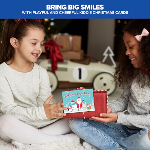 Decorably 36 Pack Kids Christmas Cards with Envelopes - 9 Fun Designs