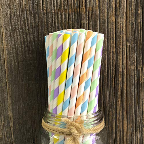 Pastel Stripe Paper Straws - 150 Biodegradable Straws for Parties