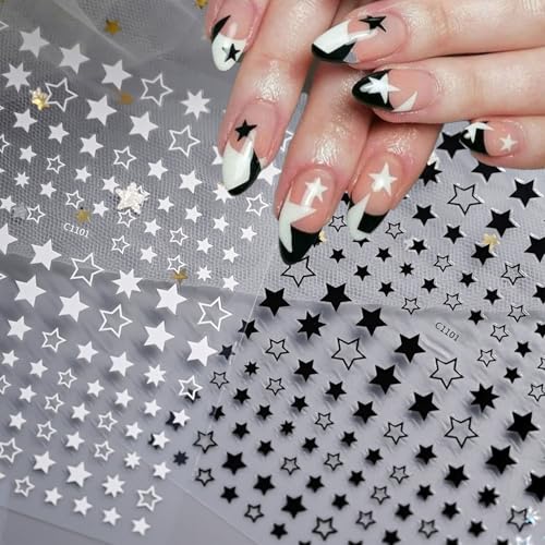 12 Sheets Independence Day Star Nail Stickers - Red, White, Blue