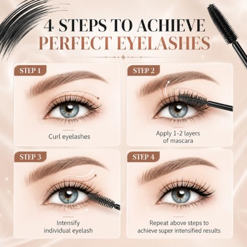 4D Silk Fiber Mascara - Waterproof & Smudge Proof, 4 Packs