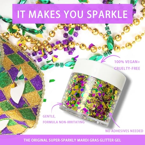 CiikDux Mardi Gras Glitter Gel for Face Body & Hair, Color Changing & Hypoallergenic