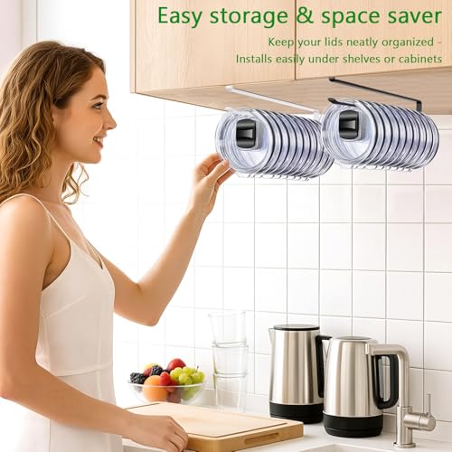 4-Pack Tumbler Lid Organizer Rack - Carbon Steel, Slide-On Design