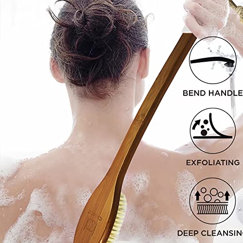 ICANdOIT 17.71 Inch Boar Bristle Bath Brush with Long Handle - Exfoliating Shower Scrubber (1 Pack)