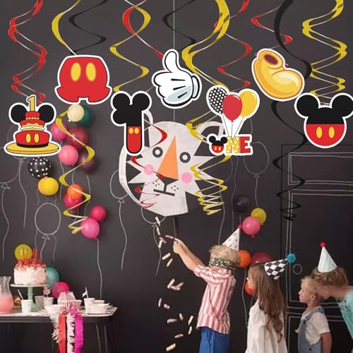 Red Mouse 1st Birthday Hanging Swirl Decorations - 38 Pcs
