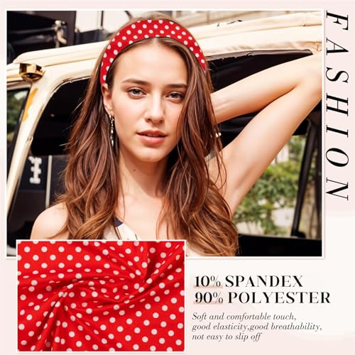SENMAY Women's Polka Dot Fabric Headbands 3-Pack Wide Stretch Hair Accessories