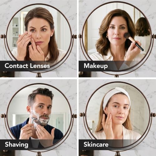OVENTE 7-Inch Wall Mount Makeup Mirror with 8.5" Extendable Arm, Antique Bronze, 7X Magnification