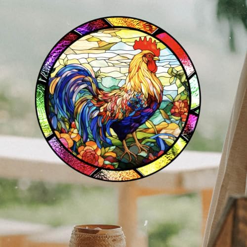 Round Rooster Window Clings - 4 Anti-Collision Decals for Bird Safety