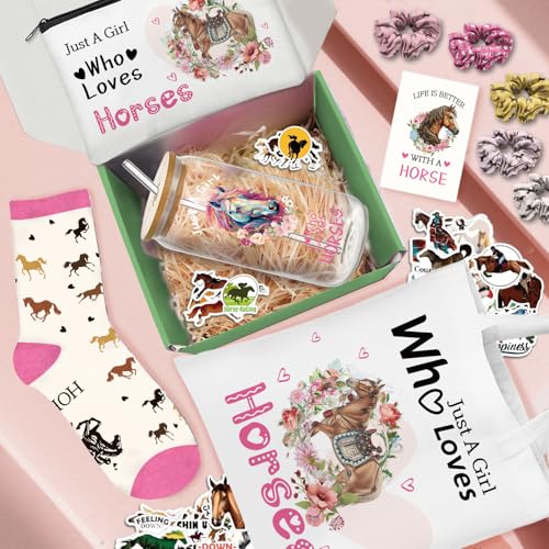 Horse Lover Gift Set for Women - Glass Cup, Tote Bag, Makeup Bag & More