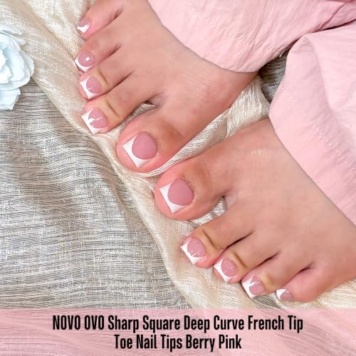 NOVO OVO Berry Pink French Tip Toe Nail Tips, 240 Pcs Deep Curve Soft Gel