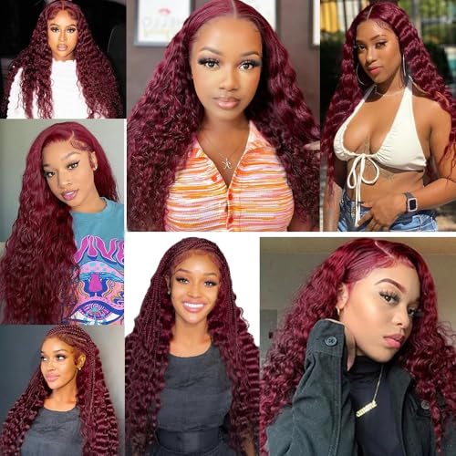 Luxvogue Burgundy 99J Deep Wave Human Hair Bundles - 100% Brazilian Virgin