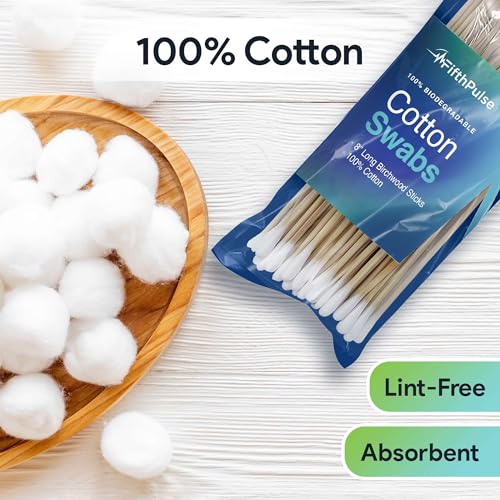 FifthPulse Biodegradable Cotton Swabs - 8 Inch Birchwood Sticks