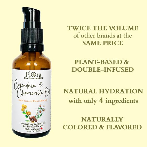 Calendula and Chamomile-Jojoba Oil - Organic Double Infused Facial & Body Oil, Unscented, 1.7 fl oz