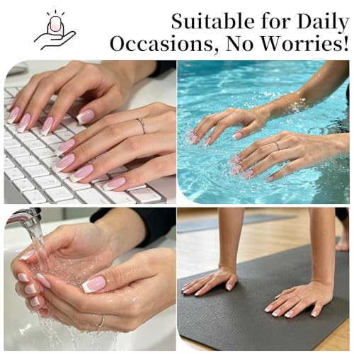 Cycullinyt Short Squaval French Tip Press On Nails 160 pcs Pink & White