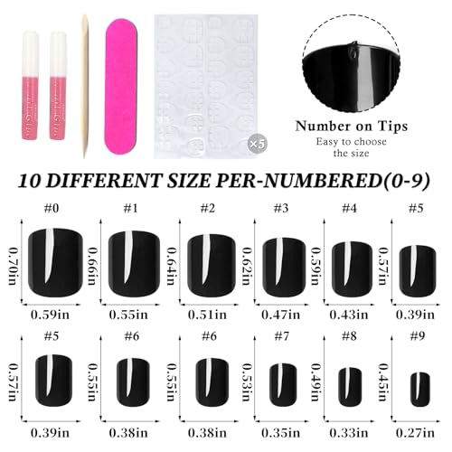 Lifextol Black Short Square Press On Nails with Glue & Tabs - 240pcs