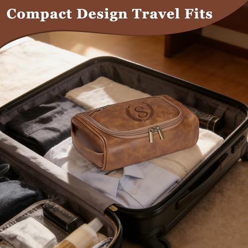 Aganmi Light Brown Personalized Men's Travel Toiletry Bag - Fathers Day Gift