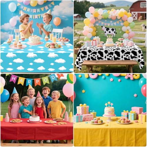 4 Pcs Waterproof Cow Pattern Plastic Tablecloths Set - 52 x 86 in