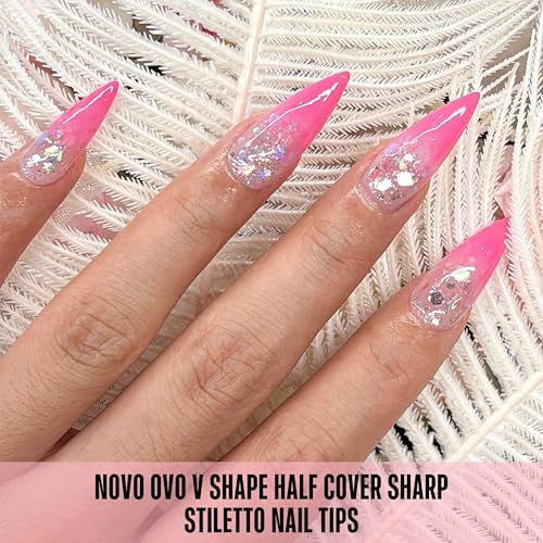 NOVO OVO V-Shape Stiletto Soft Gel Nail Tips - 224pcs Half Cover Set