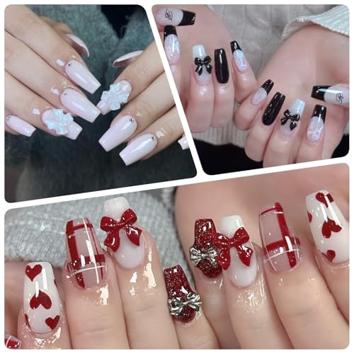 800 Pcs Bow Nail Charms Set - 4 Styles, 24 Colors with Tweezers