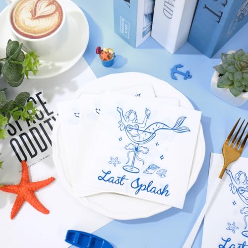 FYSUIMU 50 Pcs Last Splash Mermaid Cocktail Napkins - Blue