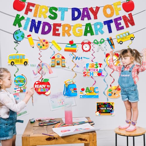 First Day of Kindergarten Decorations Set with Banner & Swirls