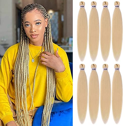 26 Inch Pre-Stretched Braiding Hair - 8 Packs Synthetic Yaki Blonde #613