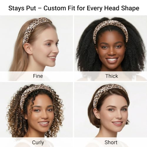 ZLYC Leopard Brown Mulberry Silk Headband for Women - Toothless Design, 1 Count