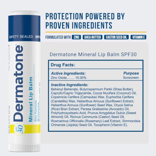 Dermatone Mineral Lip Balm SPF 30 | Moisturizing & Reef Safe | 3-Pack