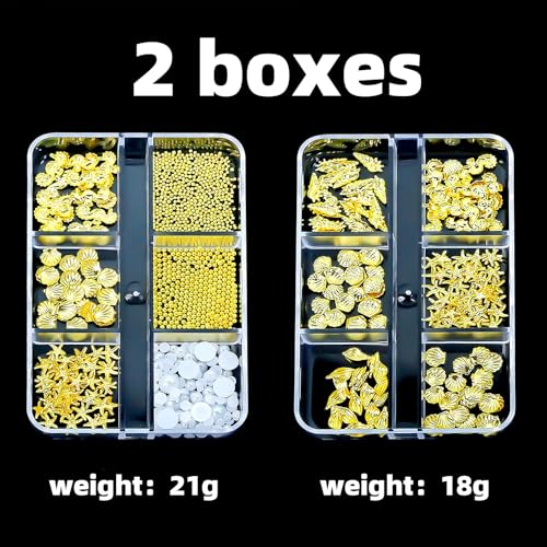 2 Boxes Marine Theme Nail Charms with Steel Studs & Rhinestones
