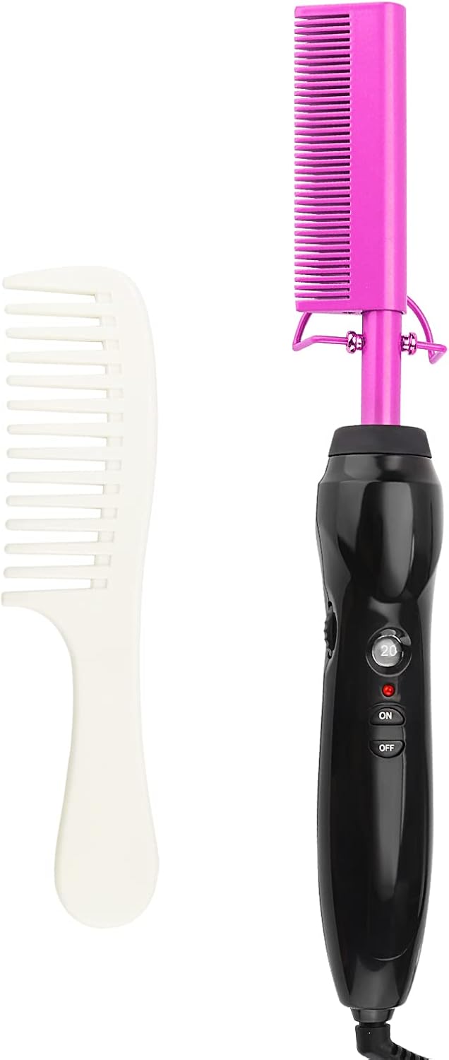 Electric Hair Straightening Comb - Ceramic Flat Iron Brush for Natural Black Hair | Anti-Scald Portable Design