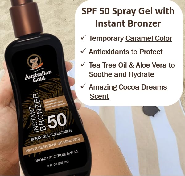 Australian Gold SPF 50 Spray Gel Sunscreen with Instant Bronzer - 8 Oz