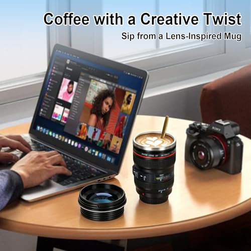 Camera Lens Coffee Mug - 13.5 oz Stainless Steel Travel Cup