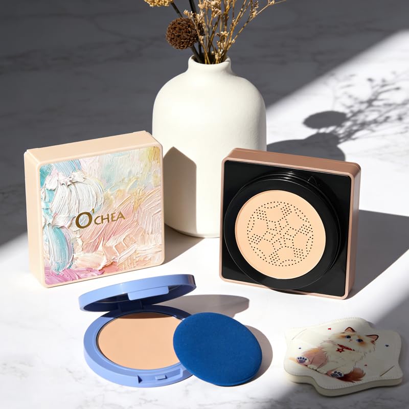 Mushroom-Head Cushion Foundation & Setting Powder Set - Long-Lasting Matte Finish | 3 Shades Available, Wheat Color