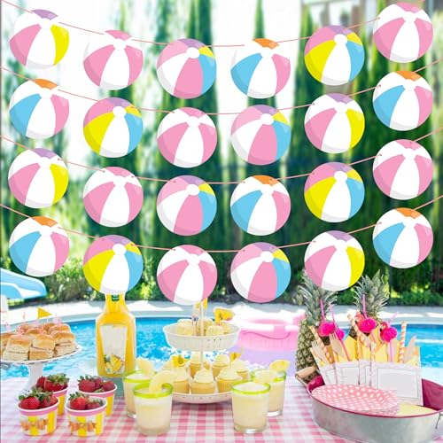 Pink Beach Ball Banner Cutouts - 4PCS Summer Party Decor